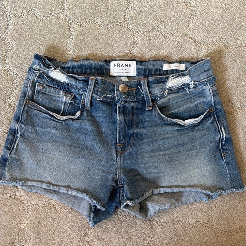 Frame Denim Women's Le Cutoff Distressed Blue Jean Shorts Sz 25